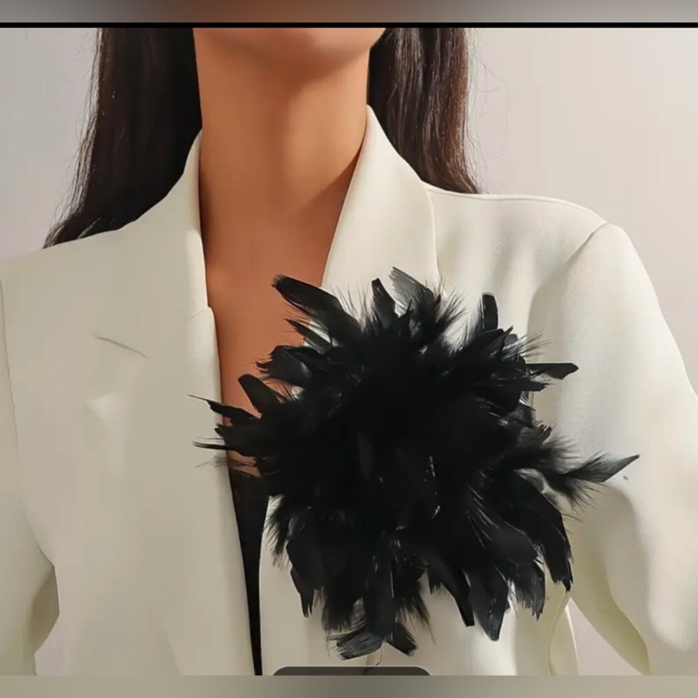 Feather Brooch Black new